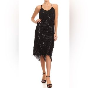 NWT Plus size xxl flapper dress sequins and fringe all black